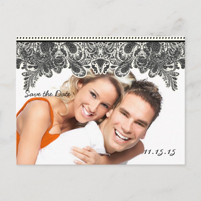 Ihr Foto Paisley Peacock in Grau Save the Date Ankündigungspostkarte (Vorderseite)