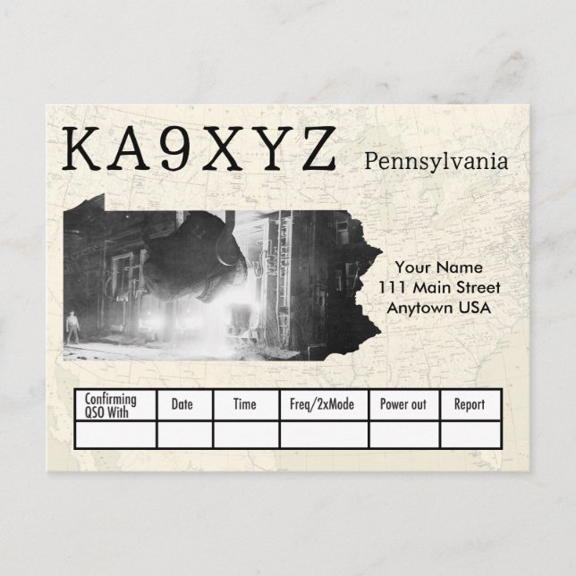 Ihr Foto Pennsylvania Cutout Custom QSL Postkarte (Vorderseite)