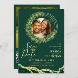 Ihr Foto QR-Code Smaragd grün und Gold Save The Date