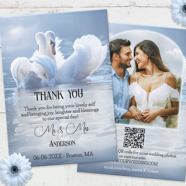 Ihr Foto QR Swan Lake Wedding Dankeschön Karte (Von Creator hochgeladen)
