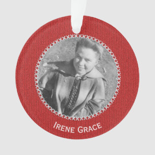 Ihr Foto Red Strick Muster Picture Frame Round Ornament