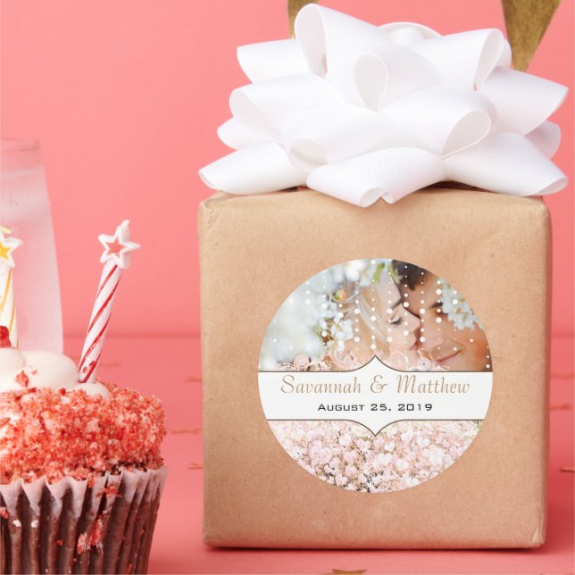 Ihr Foto Romantisches HerzLeaf Rose Gold Rosa Tree Runder Aufkleber (Party)