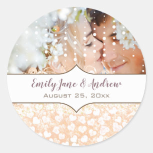 Ihr Foto Romantisches HerzLeaf Rose Gold Rosa Tree Runder Aufkleber