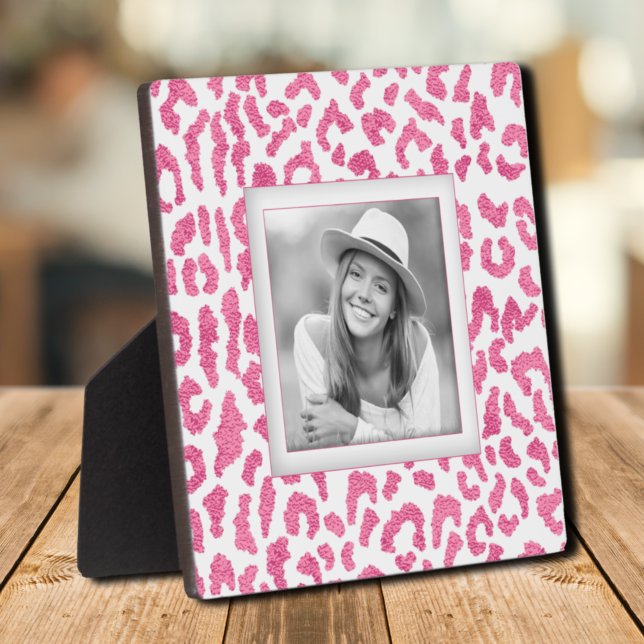 Ihr Foto rosa Leoparden Fotoplatte (Your Photo  with a Pink Leopard Border on Easel-Back Plaque)