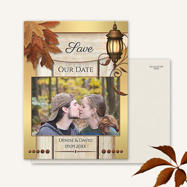 Ihr Foto Rustikale Herbstlaube Gold Save the Date Postkarte (Von Creator hochgeladen)