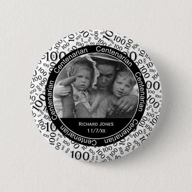 Ihr Foto - Schwarz-/weißeshundertjähriges Gedenk Button (Vorderseite)