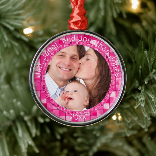 Ihr Foto & Text - Duo Fuchsia Fliesenmuster Ornament Aus Metall (Baum)