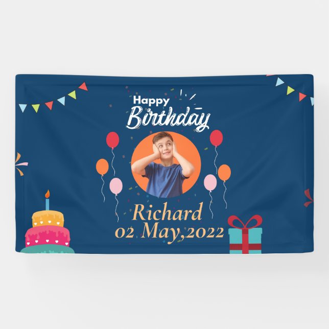IHR FOTO UND IHREN NAMEN BIRTHTAG BANNER (Horizontal)