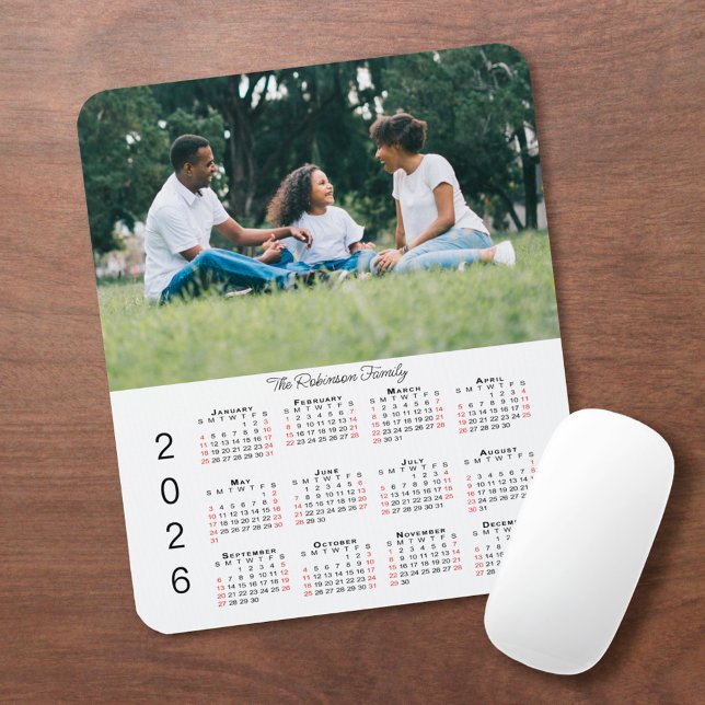 Ihr Foto und Name 2026 Kalender Mousepad (Your Photo and Name 2026 Calendar Mouse Pad in situ)