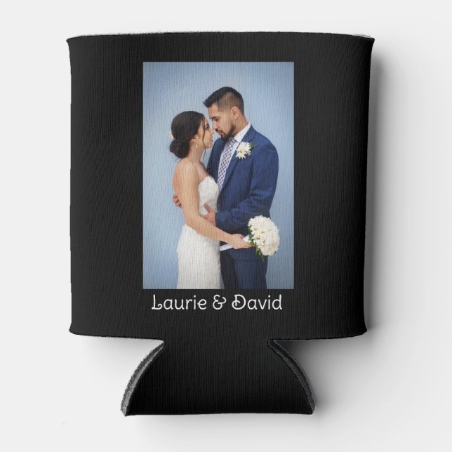 Ihr Foto und Text auf Schwarz Personalisiert Dosenkühler (Vorderseite)