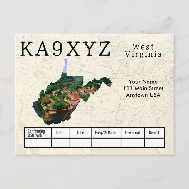 Ihr Foto West Virginia Shaped Cutout Custom QSL Postkarte (Vorderseite)