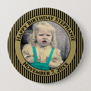Ihr Geburtstagsfoto Einfache Streifen Schwarz/Gold Button