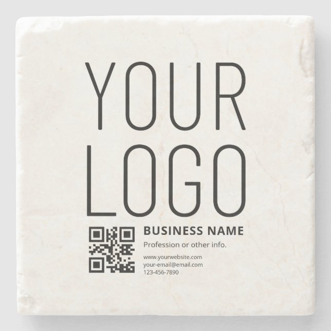 Ihr Geschäft-Logo mit editierbarem QR-Code und Tex Steinuntersetzer (Vorderseite)