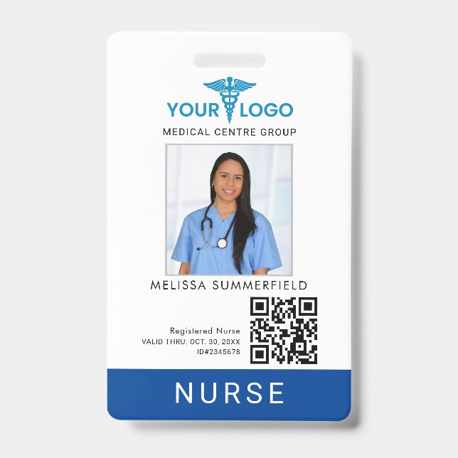 Ihr Geschäft-Logo und QR-Code Krankenschwester Fot Ausweis (Vorderseite)