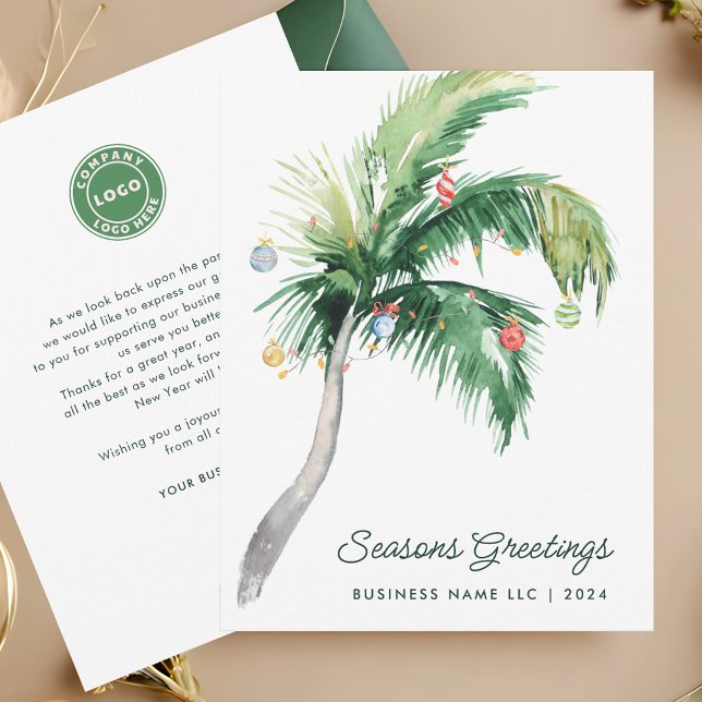 Ihr Geschäftslogo Tropical Palm Tree Weihnachten Mitteilungskarte (Business Logo Christmas Holidays Greetings)