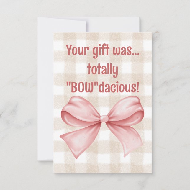 Ihr Geschenk war ein total "Bow"-gingham-Bogen Dankeskarte (Vorderseite)