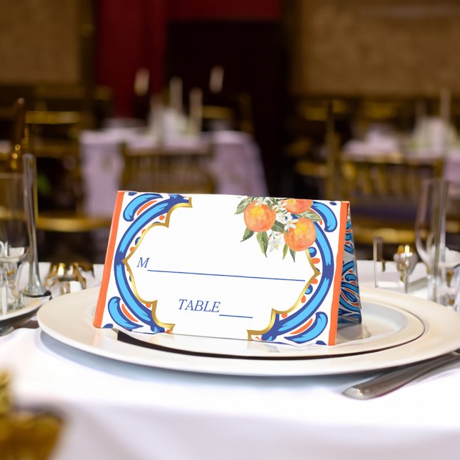 Ihr Hauptpresse orangefarbenes Brautparty Platzkarte (Her Main Squeeze orange blue bridal shower Place Card personalized bridal shower decor)