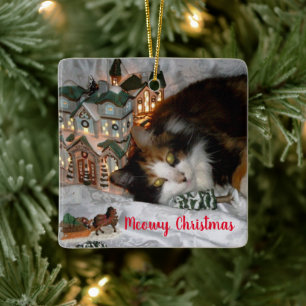 Ihr Haustier Katze oder Hund Foto Weihnachten Keramikornament