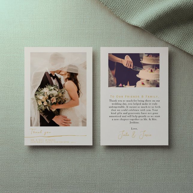 Ihr Hochzeitssegment Foto Gold-Script danke Ihnen  (Your wedding photo gold script thank you card.)