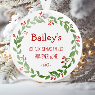 Ihr Hund Foto Aquarellkranz 1. Weihnachten Ornament