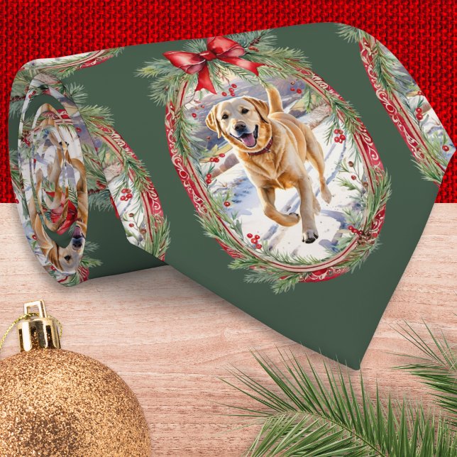 Ihr Hund Haustier Foto Muster Festlich Grün Weihna Krawatte (A festive Christmas necktie to customize with your own pet dog photo on a green background)