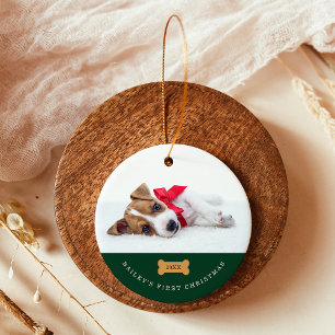 Ihr Hund ist das erste Weihnachten   Grün mit zwe Keramik Ornament