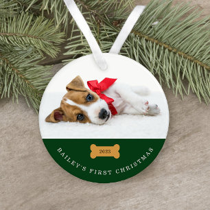 Ihr Hund ist das erste Weihnachten   Grün mit zwei Ornament