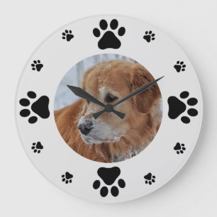 Ihr HundeFoto mit Tatzen-Drucken Große Wanduhr