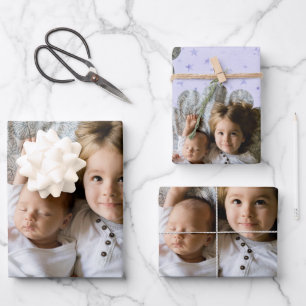 Ihr individuelles Foto in Blumen-Lila-Stern-Hinter Geschenkpapier Set