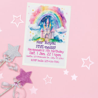 Ihr königlicher Fünf-er Regenbogen-Schloss 5. Gebu Einladung