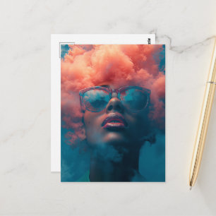 Ihr Kopf in den rosa Wolken Surrealistische Kunst Postkarte