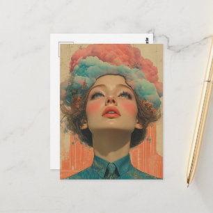 Ihr Kopf in den Wolken Surrealer Collage-Kunst Postkarte
