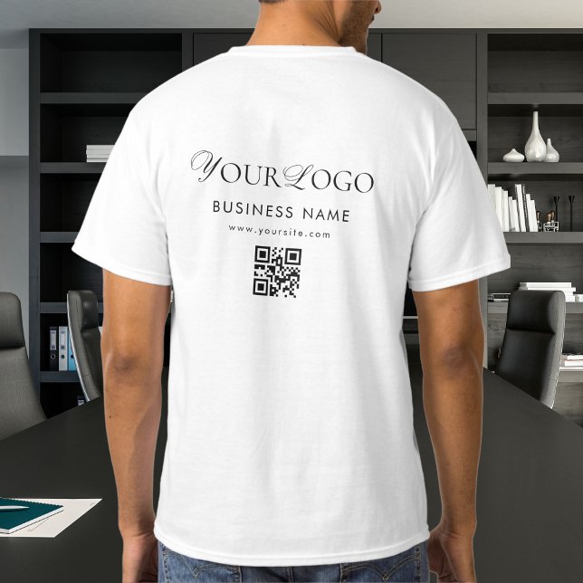 Ihr langes Unternehmen Logo QR Code Scan Text T-Shirt (Von Creator hochgeladen)