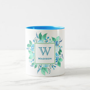 Ihr Lieblingsblauer-Rosen-Monogramm-Becher Zweifarbige Tasse