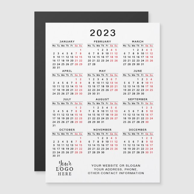 Ihr Logo 2023 Kalender Weißer Schwarz-Rot-Minimal Magnetkarte (Vorne/Hinten)