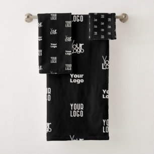 Ihr Logo   3 Logo-Muster-Design bearbeitet Schwarz Badhandtuch Set