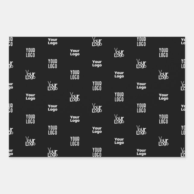 Ihr Logo | 3 Logo-Muster-Design bearbeitet Schwarz Geschenkpapier Set (Vorderseite)