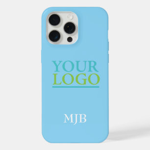 Ihr Logo/Art/Foto, Weißes Monogramm, Baby Blau iPhone 15 Pro Max Hülle