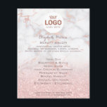 Ihr Logo auf rosa Marmor und Imitat Glitzer Flyer<br><div class="desc">Schönheitssalon berufliche Make-up-Künstler Flyer</div>