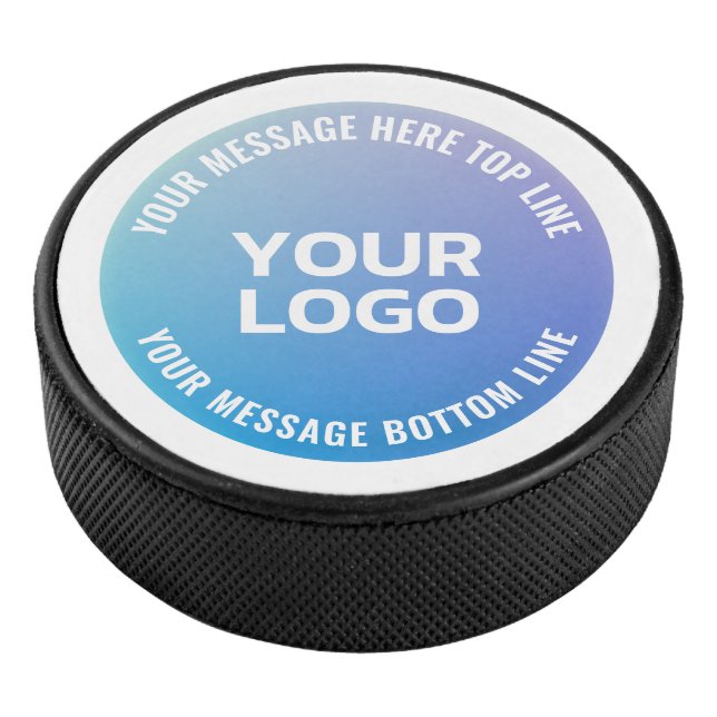 Ihr Logo | Blau bis Lila Ombre und Circle Text Eishockey Puck (3/4)