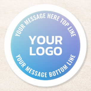 Ihr Logo   Blau bis Lila Ombre und Circle Text Runder Pappuntersetzer
