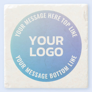 Ihr Logo   Blau bis Lila Ombre und Circle Text Steinuntersetzer