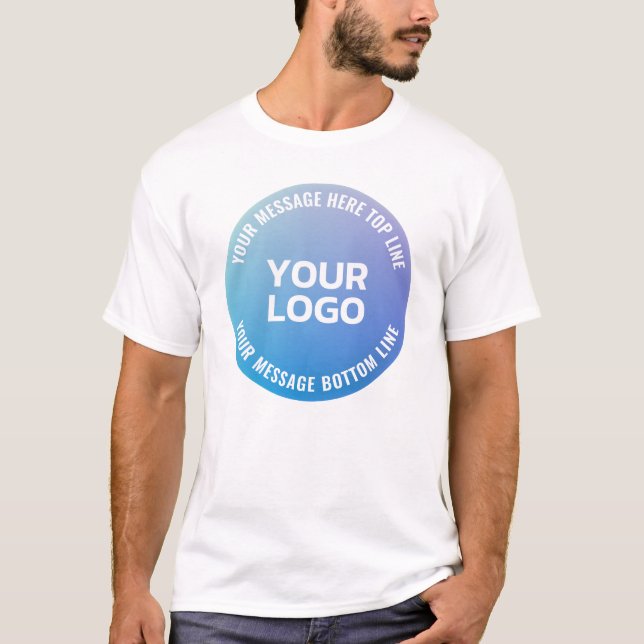 Ihr Logo | Blau bis Lila Ombre und Circle Text T-Shirt (Vorderseite)
