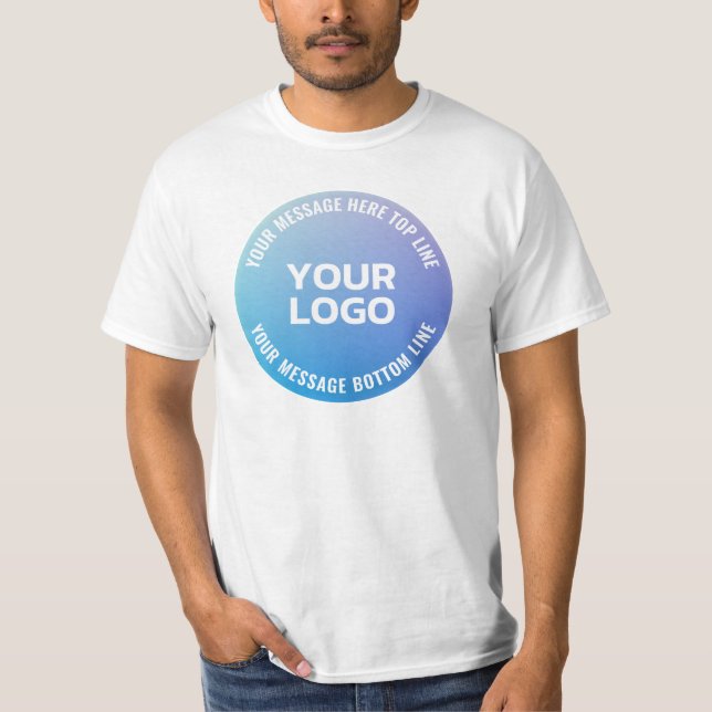 Ihr Logo | Blau bis Lila Ombre und Circle Text T-Shirt (Vorderseite)