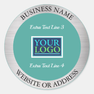 Ihr Logo-Bus. Promo, Info, Silver Metal und Aquama Runder Aufkleber