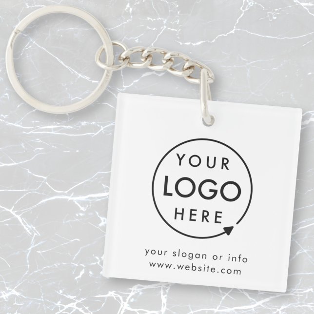 Ihr Logo | Business Corporate Modernes Minimalisti Schlüsselanhänger (Minimal white company branded keychains for small business office keys, gifting & promotional swag.)