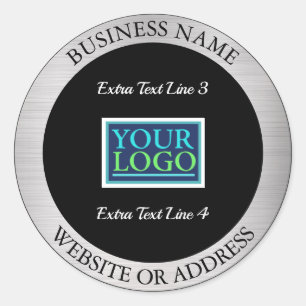 Ihr Logo Business Promo, Info, Silver Metal/Black Runder Aufkleber