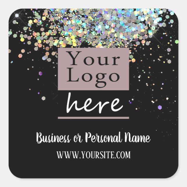 Ihr Logo Custom Business Rainbow Glitzer Quadratischer Aufkleber (Vorderseite)