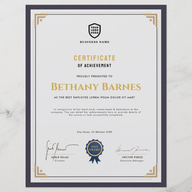 Ihr Logo-Geschäft | Multipurpose Certificate Award (Vorderseite)