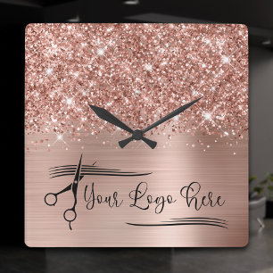 Ihr Logo Glittery Rose Gold Glam Quadratische Wanduhr